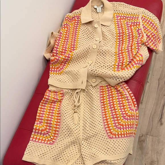 House of Harlow 1960 Other - Revolve House Of Harlow 1960 Crochet Knit Two-Piece Set in Cream and Pink, Sz Sm